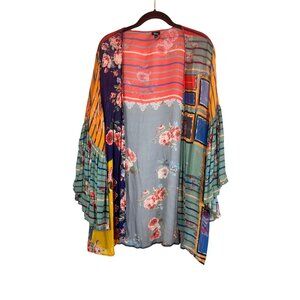 Patchwork Floral Boho Striped Kimono Chic Sheer Colorful Indie Folk Hippie Retro